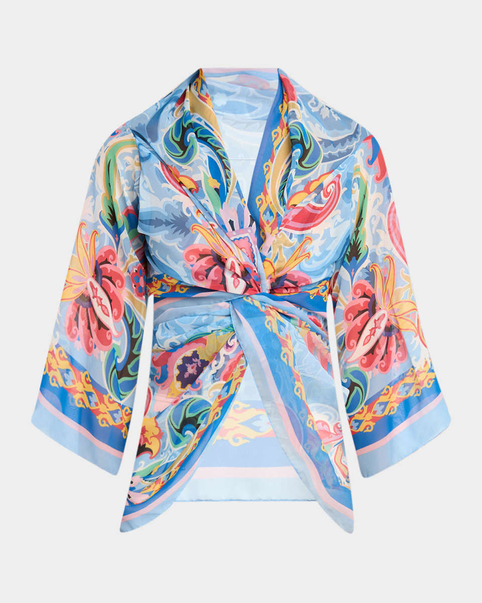 Blue Summer Artwork Silk Wrap Cap